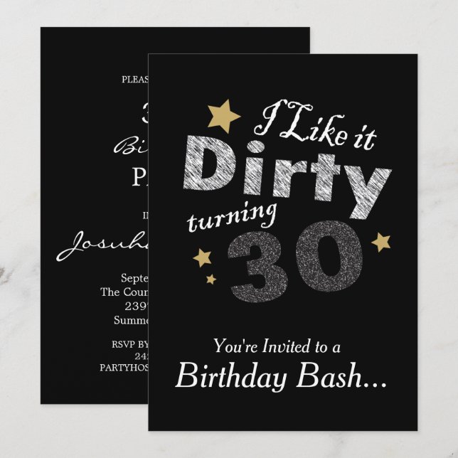 Invitation Je l'aime Dirty Turning 30 - 30e anniversaire (Devant / Derrière)