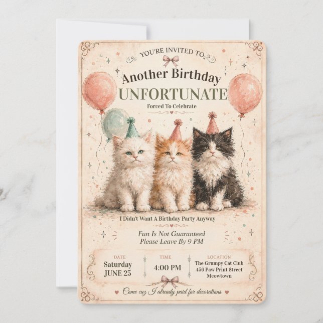 Invitation Je n'aime pas ma fête d'anniversaire (Devant)