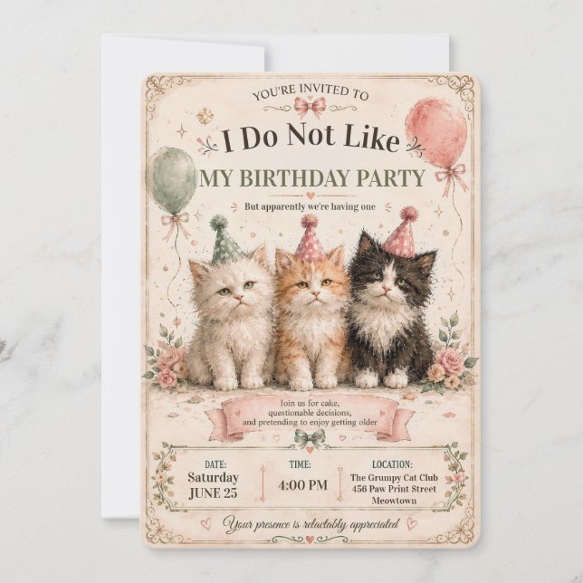 Invitation Je n'aime pas ma fête d'anniversaire (Devant)