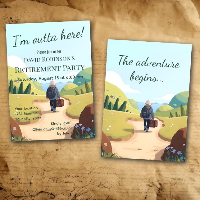 Invitation Je pars d'ici Fête de retraite Rétro (Créateur téléchargé)