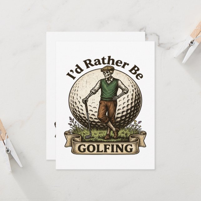 Invitation Je préférerais jouer au golf  (Devant/Arrière en situation)