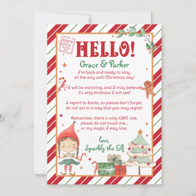 Invitation Je suis de retour Fille elfe de Noël Personnaliser (Devant)