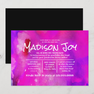 Invitation JE SUIS FUSHIA WATERCOLOR Jewish Baby Naming