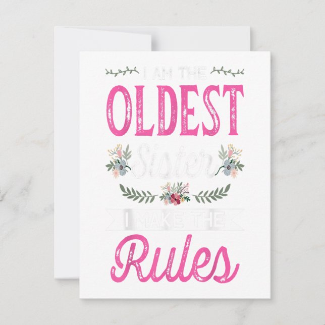 Invitation Je suis la plus âgée, je fais la règle, cadeau pou (Devant)