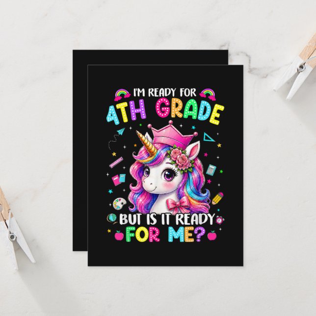 Invitation Je suis prêt pour la licorne de 4e année, premier  (Devant/Arrière en situation)