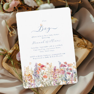 Invitation Je suis un garçon ! Moderne, Fleur sauvage, Baby s