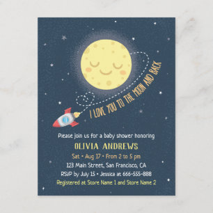 Invitation Je t'aime à la lune et au baby shower arrière