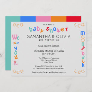 Invitation Je t'aime à la lune & retour Baby shower LGBTQ+ I