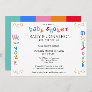 Invitation Je t'aime au Baby shower de Couple sur la lune et 