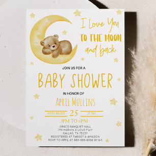 Invitation Je T'Aime Au Baby shower Lune Teddy Bear