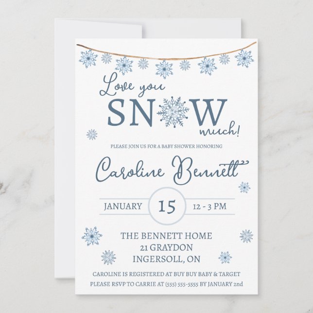 Invitation Je t'aime beaucoup neiger ! Baby shower à neige (Devant)