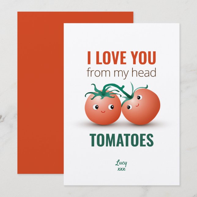 Invitation Je t'aime de la tête aux tomates (Devant / Derrière)