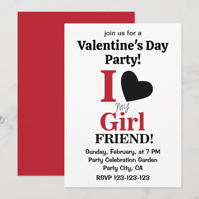 Invitation Je t'aime Fête de la Saint-Valentin pour ma petite (Devant / Derrière)