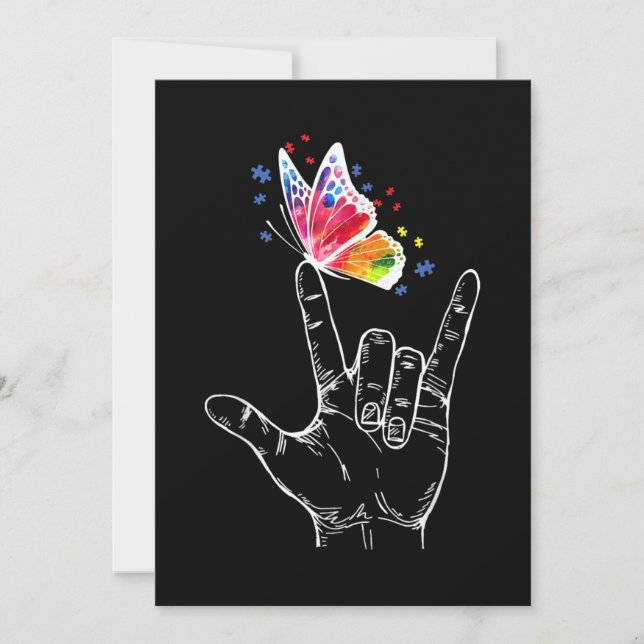 Invitation Je t'aime Langue des Signes Papillon Autisme (Devant)