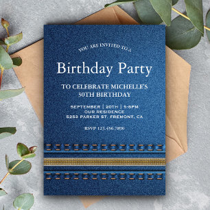 Invitation Jean à fermeture éclair en denim cousu pour fête d