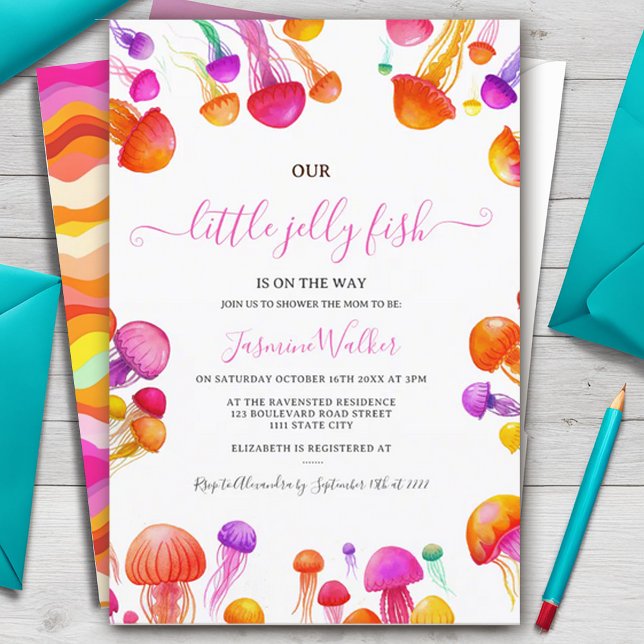 Invitation Jelly Poisson rose Jaune Gradient Baby shower Past (Créateur téléchargé)