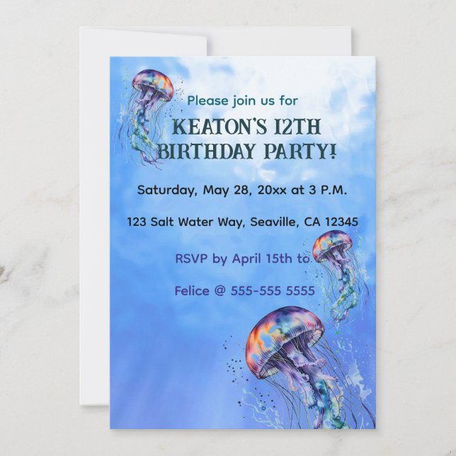 Invitation Jellyfish Editable Ocean Birthday Party (Devant)