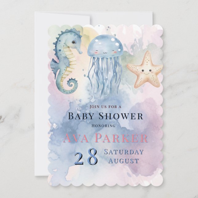 Invitation Jellyfish & Friends Pastel Any Child Baby shower (Devant)