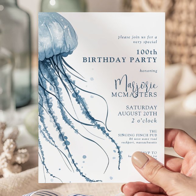 Invitation Jellyfish simple moderne et côtier pour 100e anniv (Créateur téléchargé)