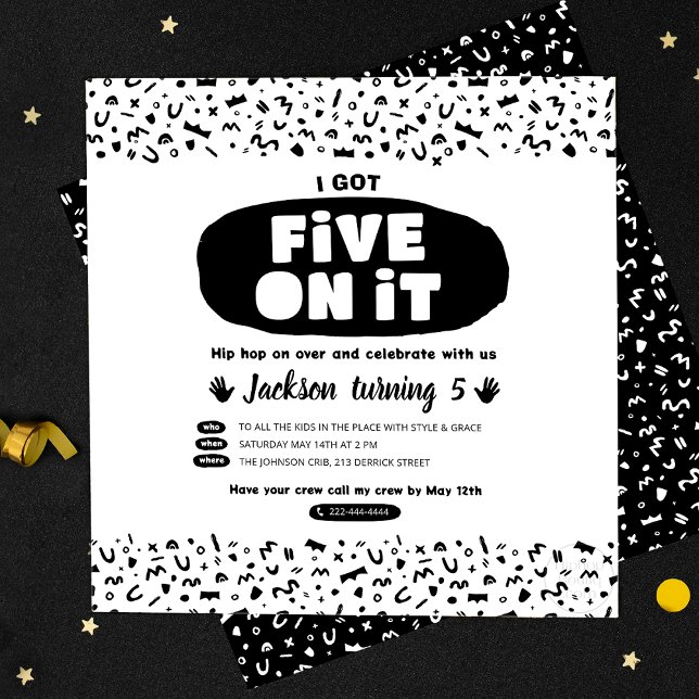 Invitation J'En Ai Cinq, 90 Hip hop Anniversaire Vielle École (Créateur téléchargé)