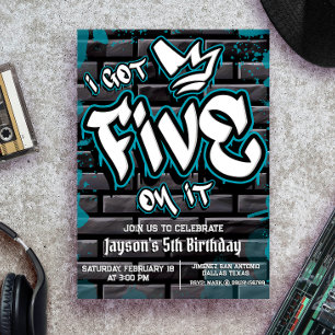 Invitation J'en ai cinq - Garçon 5e anniversaire