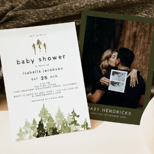 Invitation JENNA Rustic Watercolor Pine Tree Baby shower