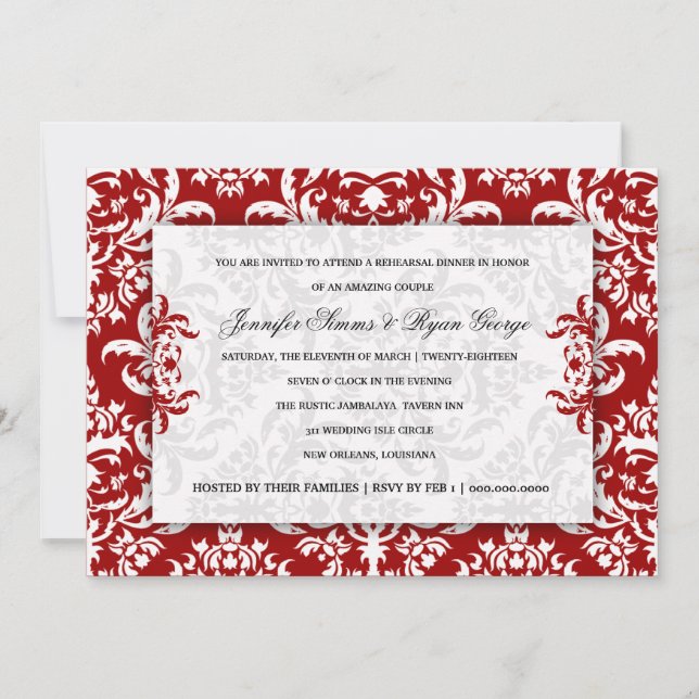 Invitation Jennifer Red Velvet Damask (Devant)