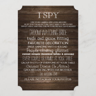 Invitation J'espionne Mariage Jeu Wood Rustic Photographie