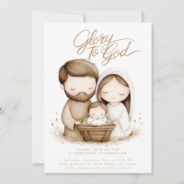 Invitation Jésus bébé de la Nativité Gloire à Dieu Noël (Devant)