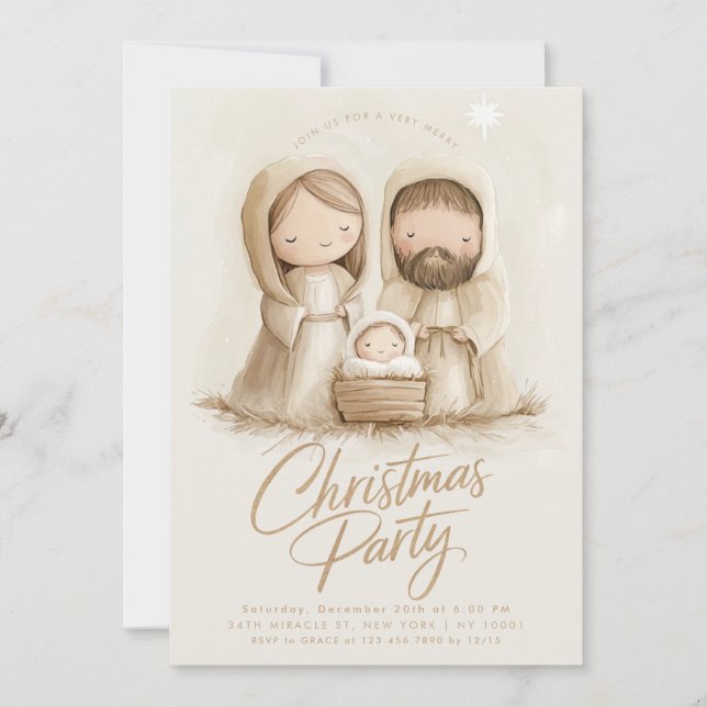 Invitation Jésus bébé Marie Joseph Religieux Noël (Devant)