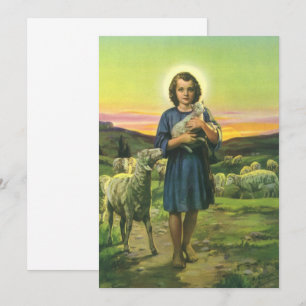 Invitation Jésus-Christ berger vintage avec agneau bébé