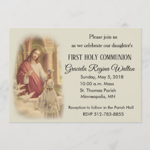 Invitation Jésus Jeune Fille Première Sainte Communion Invita