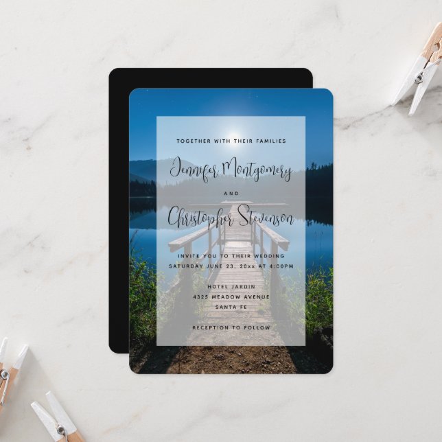 Invitation Jetée de nuit sous un Mariage de Pleine lune (Devant/Arrière en situation)