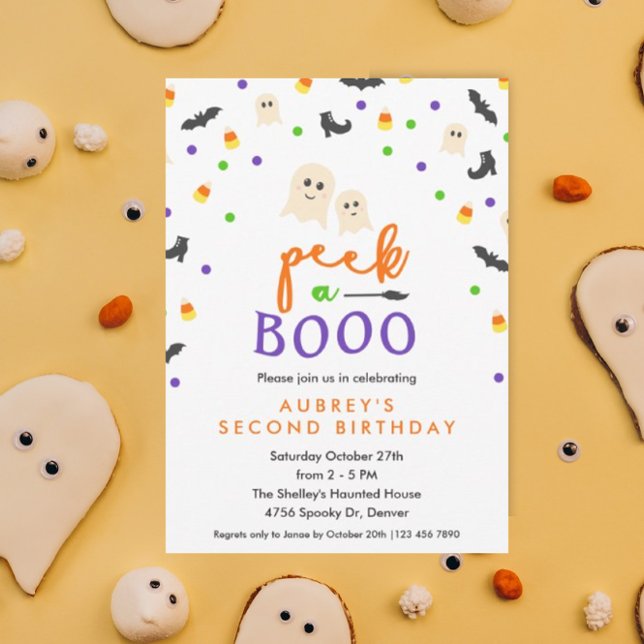 Invitation Jetez un oeil à une fête d'anniversaire Booo migno (Peek a booo kiddo's Halloween themed birthday invitation)