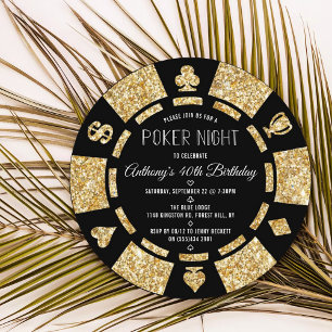 Invitation Jeton de poker en or scintillant