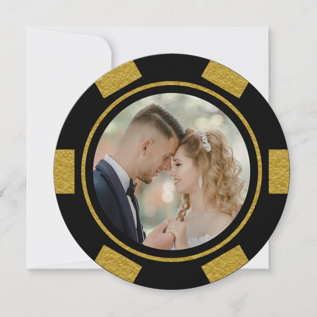 Invitation Jetons de poker mariage fugué Black Gold Party (Devant)