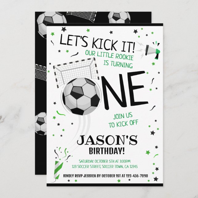 Invitation Jetons-le Noir Rookie Soccer 1er anniversaire (Devant / Derrière)