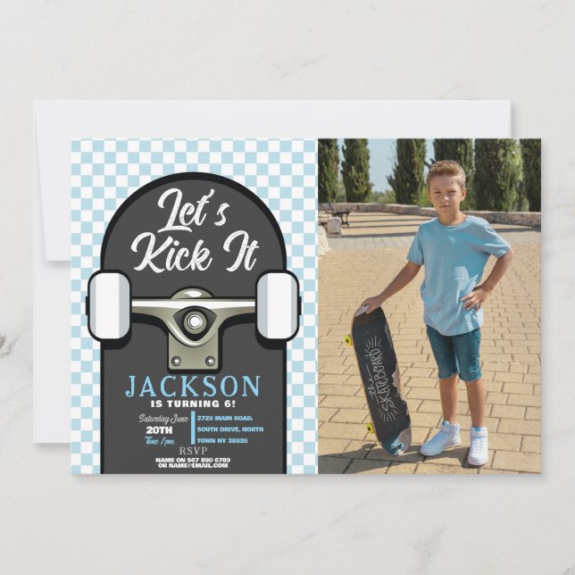 Invitation Jetons un coup sur le skateboard Birthday Boys Blu (Devant)