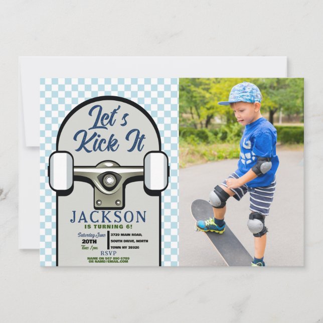 Invitation Jetons un coup sur le skateboard Birthday Boys Blu (Devant)