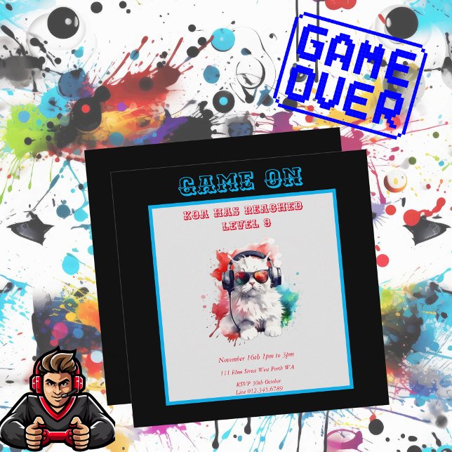 Invitation Jeu À Anniversaire Prochain Niveau, Carré De Jeu (Game On Square Birthday Invitation)