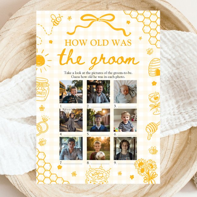 Invitation Jeu Abeille Jaune Combien Le Marié Avait-Il d'Âge (Hand Drawn Honey Bee How Old Was The Groom Game)