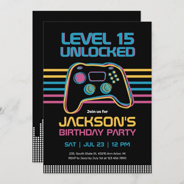 Invitation Jeu Ado Jeu Joueur Joueur Vidéo Joueur Joueur Anni (Devant / Derrière)