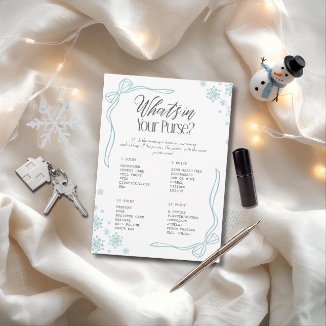 Invitation Jeu Arc vert d'hiver Qu'est-ce qu'il y a dans votr (Winter Bow green What's In your Purse? Game)