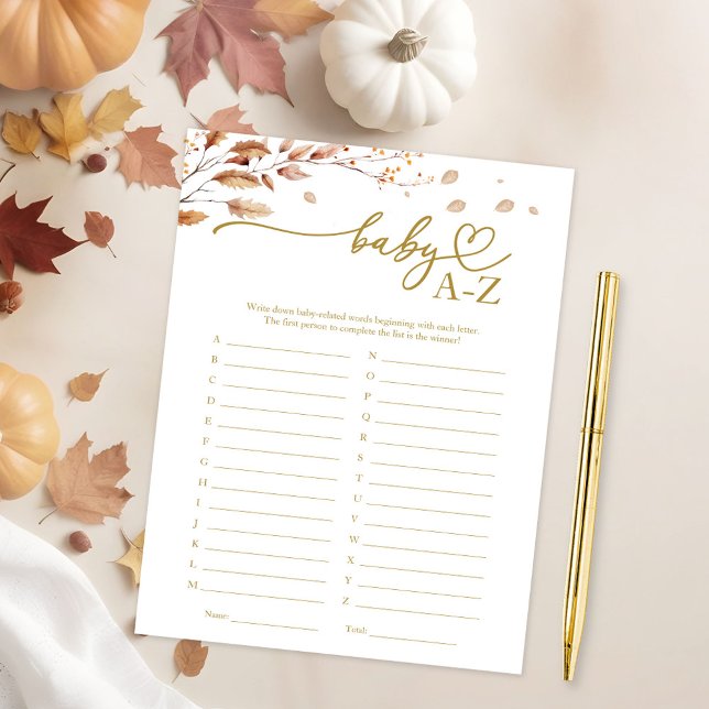Invitation Jeu Baby A-Z pour Baby Shower d'automne (Créateur téléchargé)