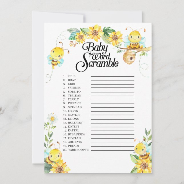 Invitation Jeu Baby shower de mots (Devant)