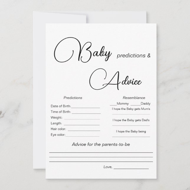 Invitation Jeu Baby shower de prédictions pour bébés (Devant)