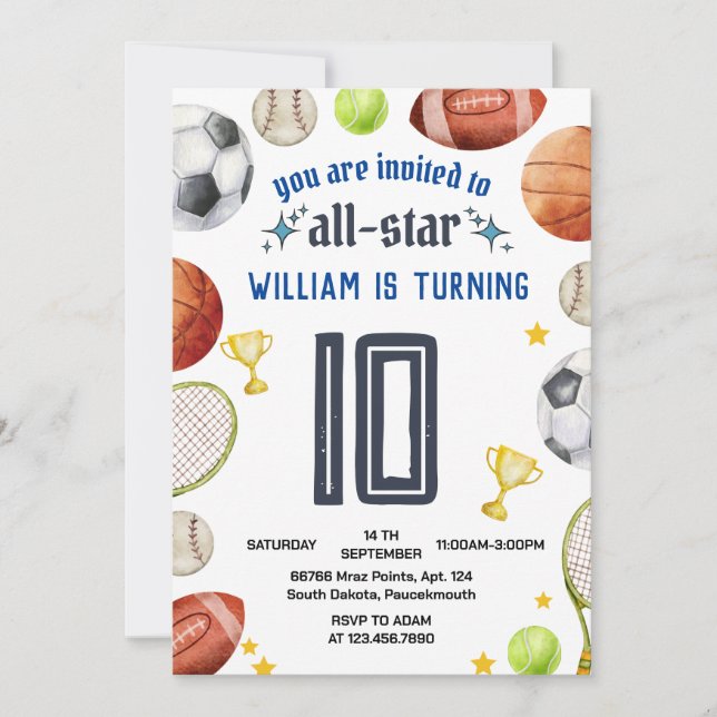 Invitation jeu bleu enfants garçons Sports 9e anniversaire In (Devant)