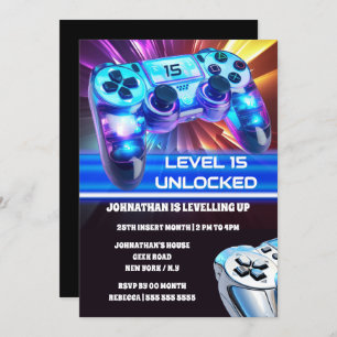 Invitation Jeu contrôleur jeux vidéo neon n'importe quel geek