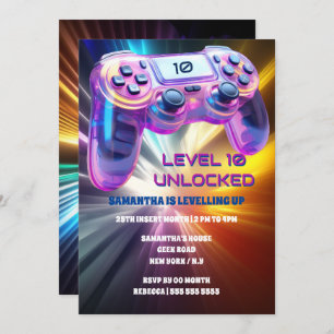 Invitation Jeu contrôleur vidéo néon starburst filles