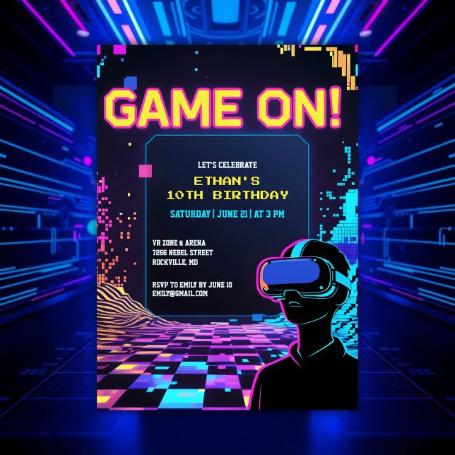 Invitation Jeu cool Jeu Glitch Thème VR Anniversaire (Cool Gamer Party Glitch Theme VR Birthday Invitation)